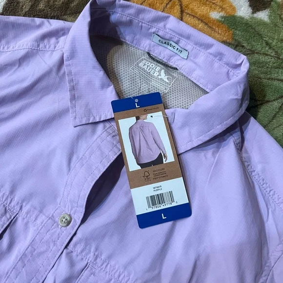 ❤️Eddie Bauer Lavender Button-Down Shirt NWT size L - Picture 7 of 16